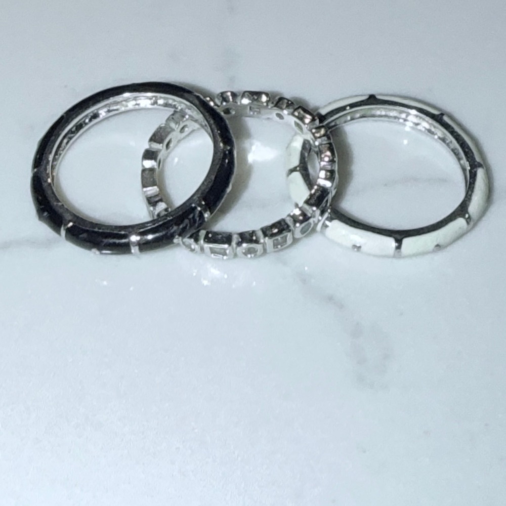 Elegant Silver and Black Ring Stack